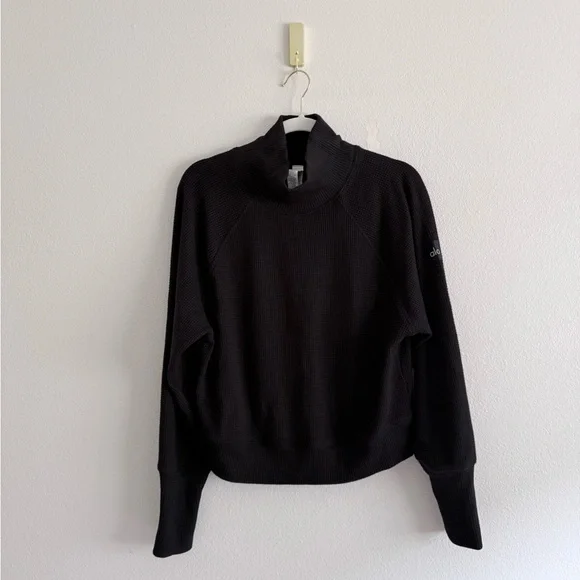 Alo Waffle Weekend Escape Mock Neck Long Sleeve sweatshirt Black Sz S - Picture 4 of 9